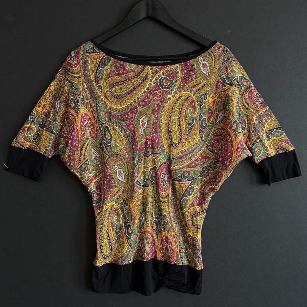 Vintage Guess Y2K Silk Multicolor Paisley Dolman Sleeve Top - Size S